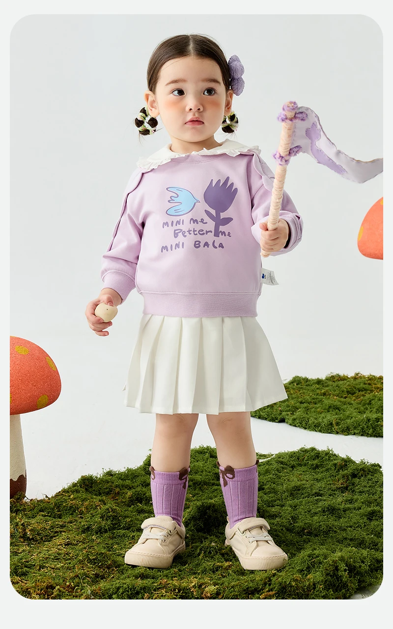 Mini Bala Girls' Ruffled Sweatshirt New Spring Version Skin-friendly, Soft, Elastic, Cute and Versatile Top