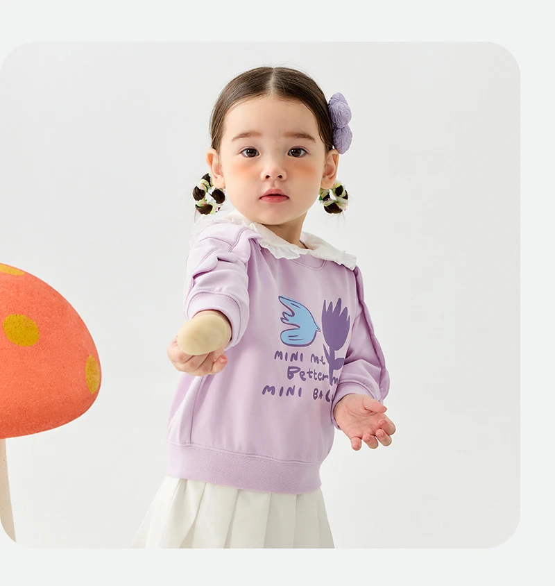 Mini Bala Girls' Ruffled Sweatshirt New Spring Version Skin-friendly, Soft, Elastic, Cute and Versatile Top