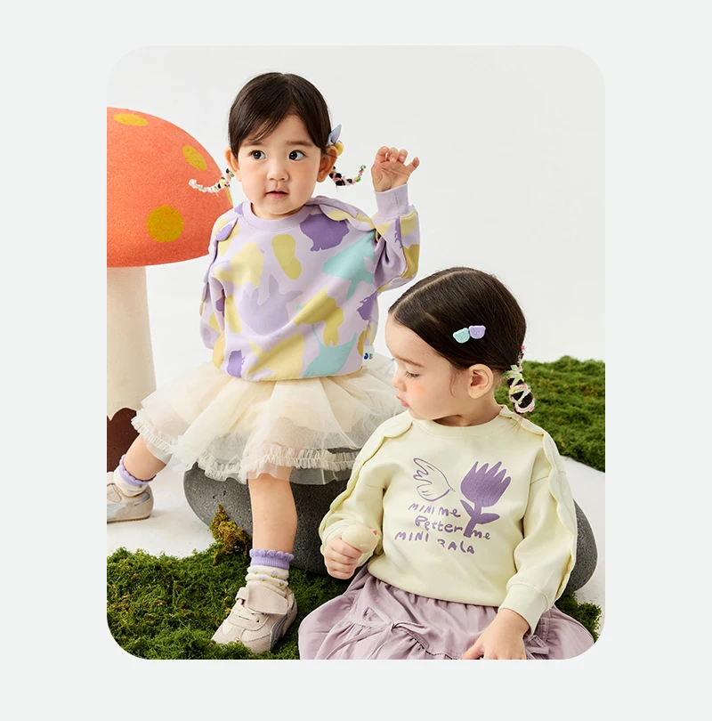 Mini Bala Girls' Ruffled Sweatshirt New Spring Version Skin-friendly, Soft, Elastic, Cute and Versatile Top
