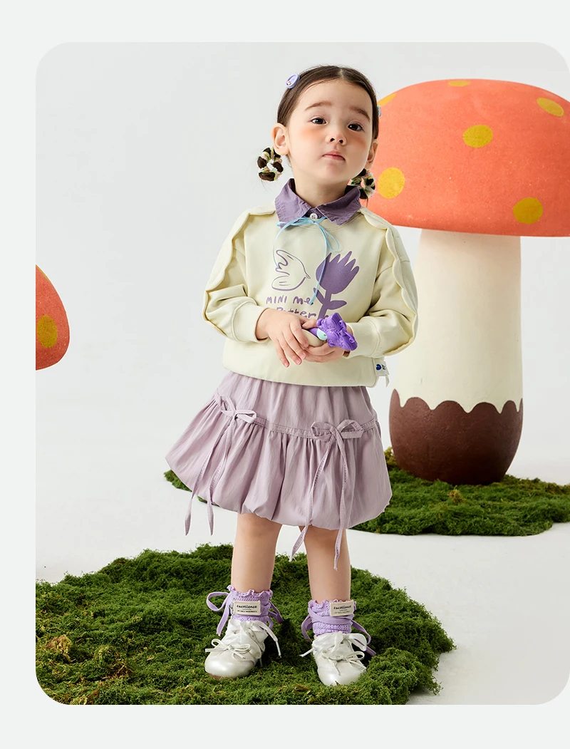 Mini Bala Girls' Ruffled Sweatshirt New Spring Version Skin-friendly, Soft, Elastic, Cute and Versatile Top