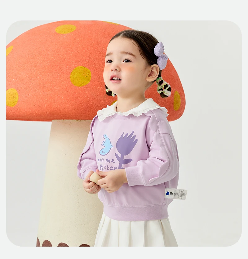 Mini Bala Girls' Ruffled Sweatshirt New Spring Version Skin-friendly, Soft, Elastic, Cute and Versatile Top