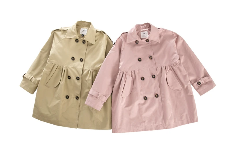 Girls Trench Coat Jacket Khaki Fashion Double Breasted Princess Outerwear for Kids 7 To 14 Y Autumn Children Mid-length Jacket