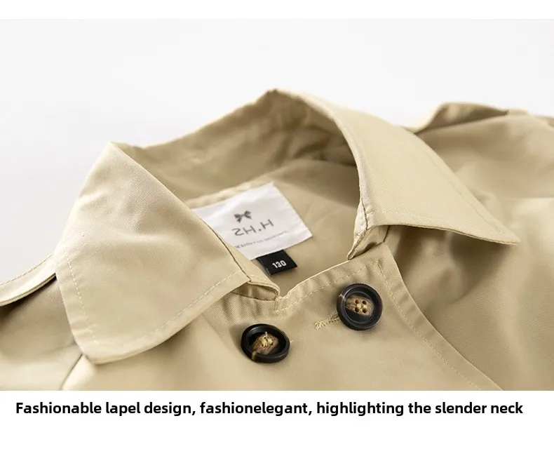 Girls Trench Coat Jacket Khaki Fashion Double Breasted Princess Outerwear for Kids 7 To 14 Y Autumn Children Mid-length Jacket