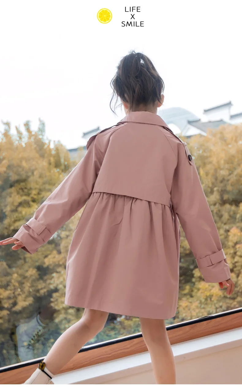 Girls Trench Coat Jacket Khaki Fashion Double Breasted Princess Outerwear for Kids 7 To 14 Y Autumn Children Mid-length Jacket