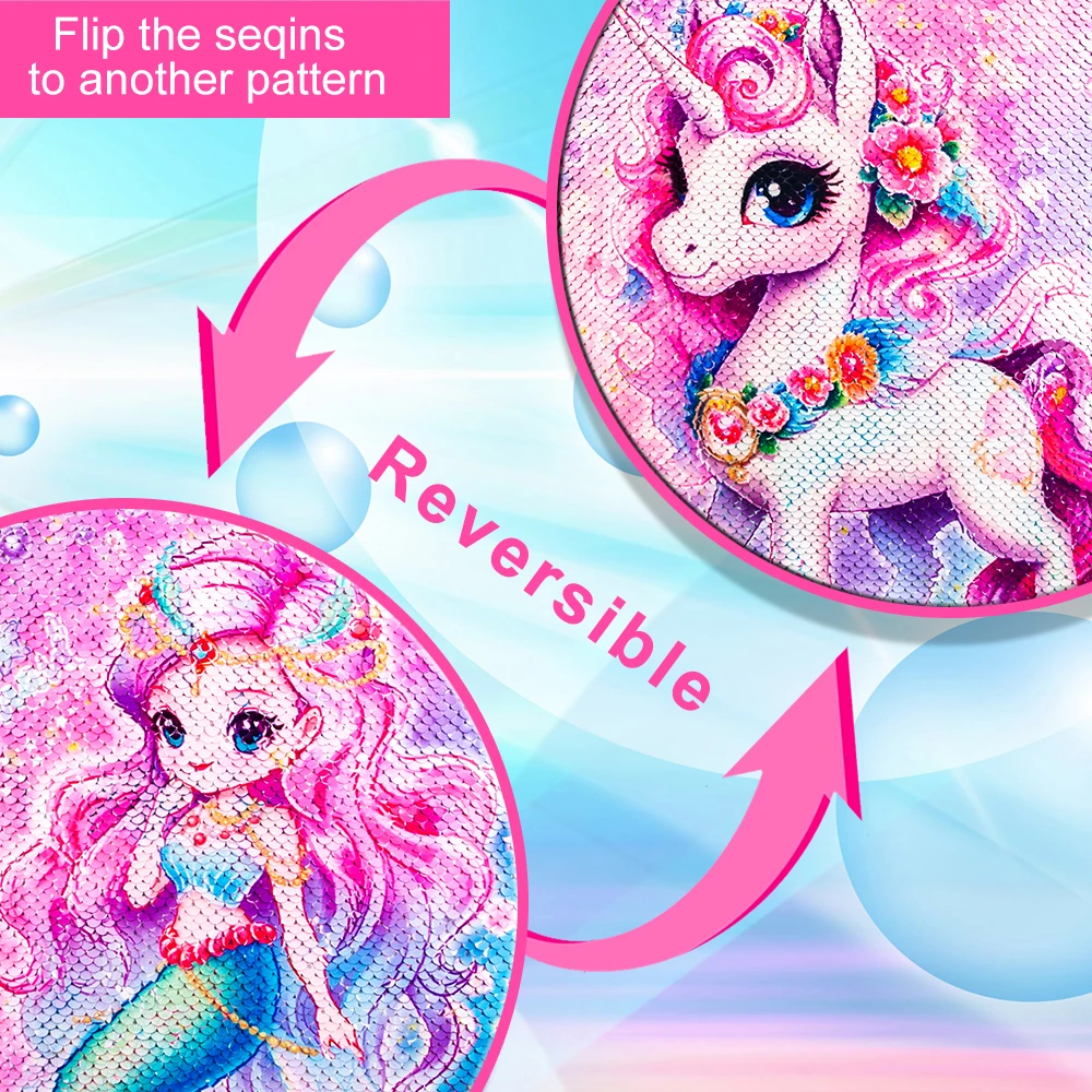 3PCS Unicorn Backpack for Girls, 16" Sequin Kids Bookbag and Lunch Box, Preschool Backpacks for Elementary.