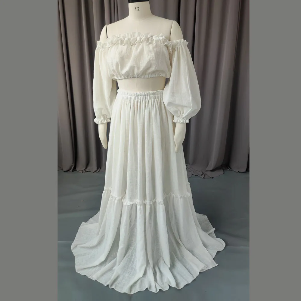 Bohemian Photo Shooting Pregnancy Dress 2 Pieces Set Linen Cotton Retro Fitting Maternity Dress  Fancy Photography Gowns
