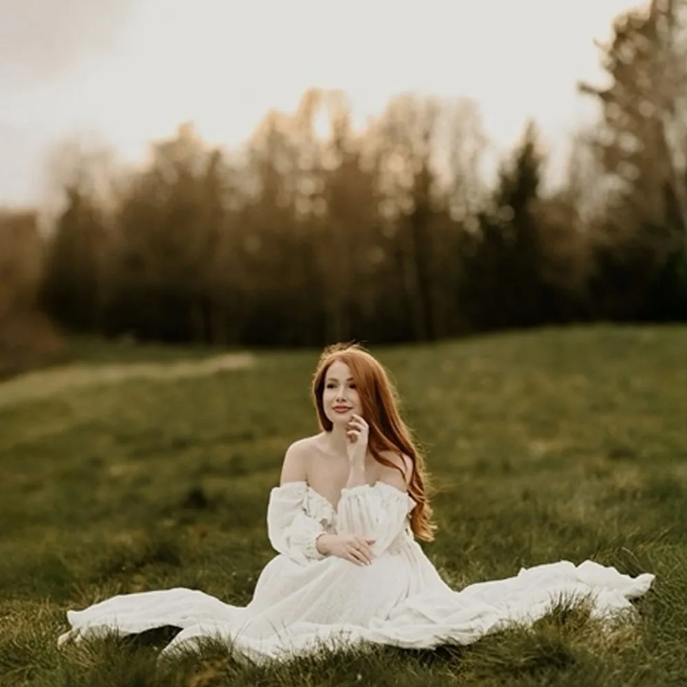 Bohemian Photo Shooting Pregnancy Dress 2 Pieces Set Linen Cotton Retro Fitting Maternity Dress  Fancy Photography Gowns