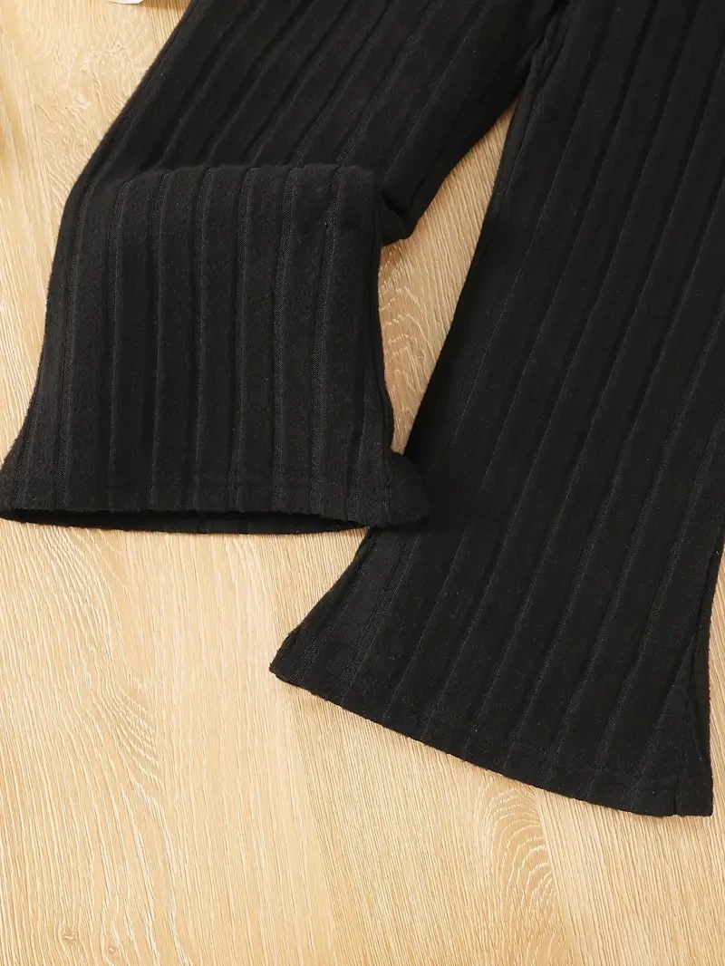 Girl's Knit Long Sleeve Shirt Top + Stretchy Knit Pants 2Pcs Set Casual Winter Outfit Toddler Kids Clothes For 3 4 5 6 7 8 9 10Y