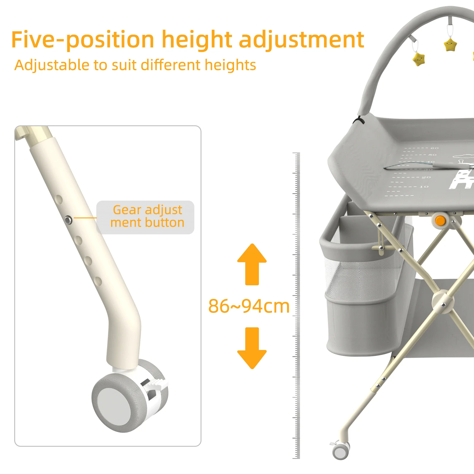 4 in 1 Folding Changing Table, Mobile Changing Unit, Height-adjustable Changing Station With Toy Arch & Storage Basket