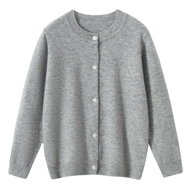 Children's Wool Sweater O-neck Cardigan Autumn Winter Boys Girls Basic Simple 100% Merino Wool Knitwear Kids Casual Clothing Top