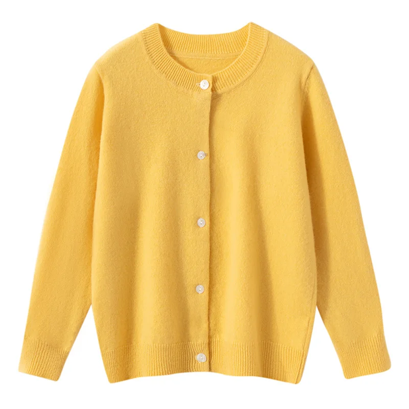 Children's Wool Sweater O-neck Cardigan Autumn Winter Boys Girls Basic Simple 100% Merino Wool Knitwear Kids Casual Clothing Top