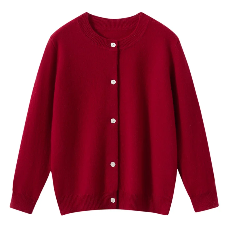 Children's Wool Sweater O-neck Cardigan Autumn Winter Boys Girls Basic Simple 100% Merino Wool Knitwear Kids Casual Clothing Top