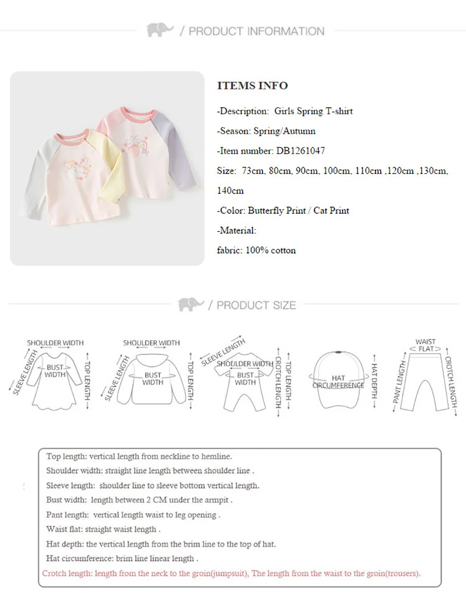 Dave Bella Children Long Sleeve Printed T-shirts Girls Sweet Spring Autumn Pullover Tops Baby Cotton Bottoming Clothes DB1261047