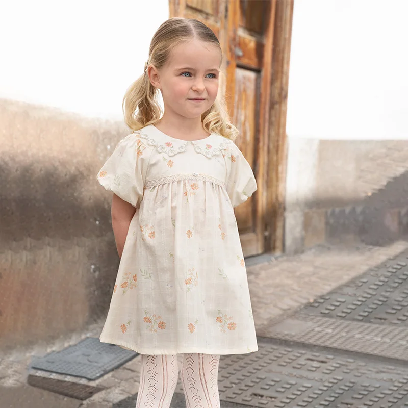 Dave Bella Children's Dresses Spring Autumn Pure Cotton Girl Sweet Elegant Skirt Outerwear Princess Party Kids Clothes DB2252121