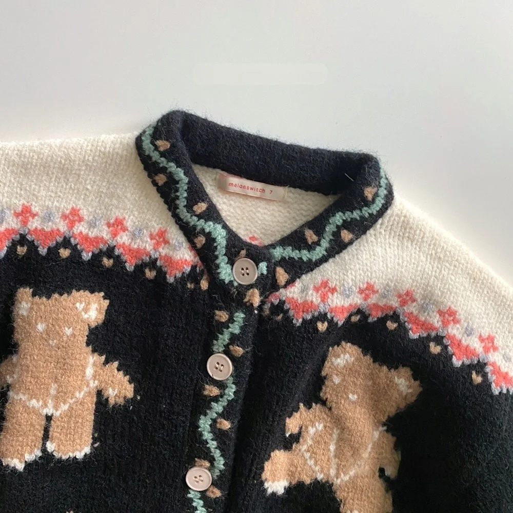 2025 Autumn New Baby Long Sleeve Knit Coat Infant Girl Cute Bear Print Knit Cardigan Kids Boys Casual Jacket Toddler Clothes