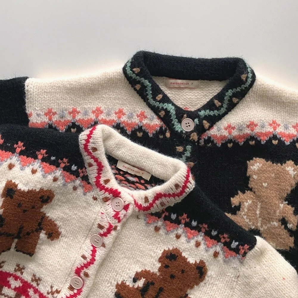2025 Autumn New Baby Long Sleeve Knit Coat Infant Girl Cute Bear Print Knit Cardigan Kids Boys Casual Jacket Toddler Clothes