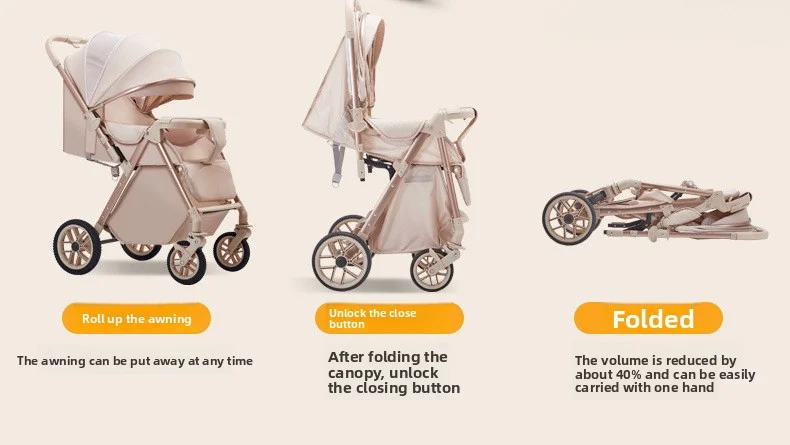 Lightweight Foldable Stroller with Reversible Seat Parent-World Facing Reclining Baby Carriage Big Wheels for Easy Maneuvering