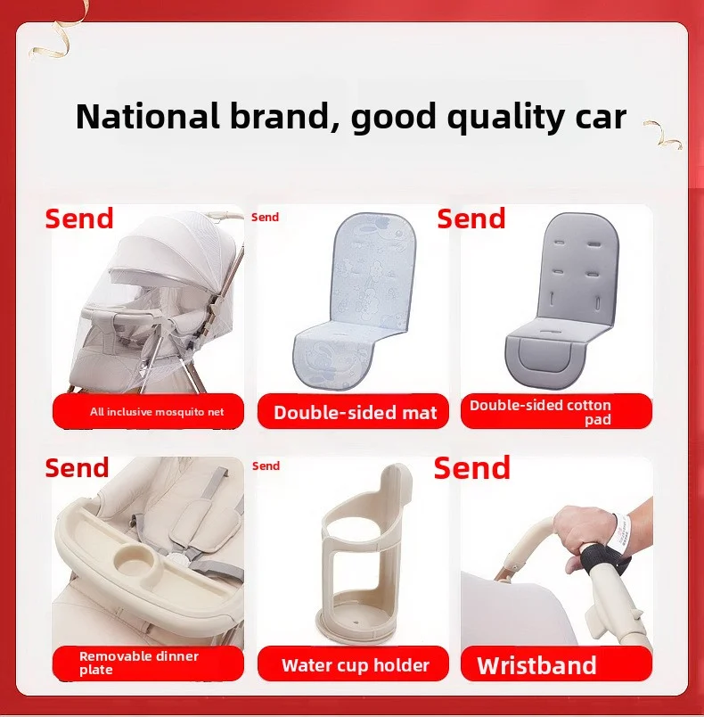 Lightweight Foldable Stroller with Reversible Seat Parent-World Facing Reclining Baby Carriage Big Wheels for Easy Maneuvering