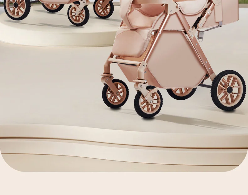 Lightweight Foldable Stroller with Reversible Seat Parent-World Facing Reclining Baby Carriage Big Wheels for Easy Maneuvering