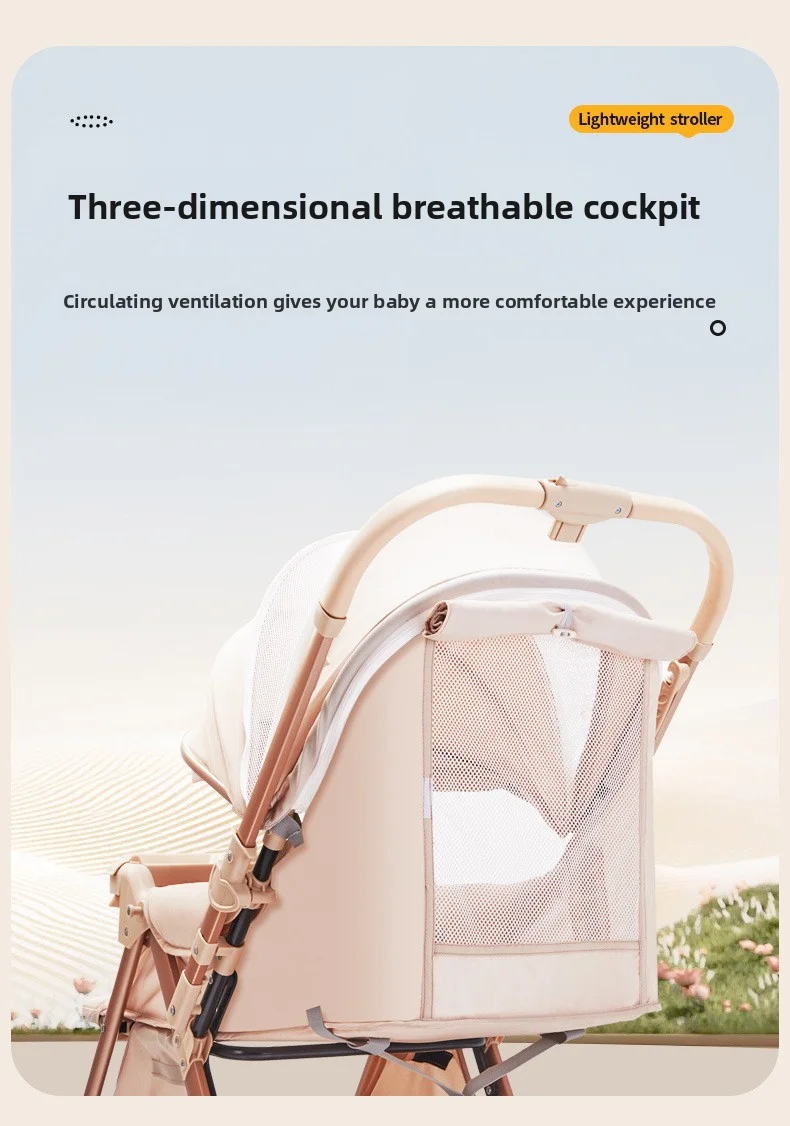 Lightweight Foldable Stroller with Reversible Seat Parent-World Facing Reclining Baby Carriage Big Wheels for Easy Maneuvering