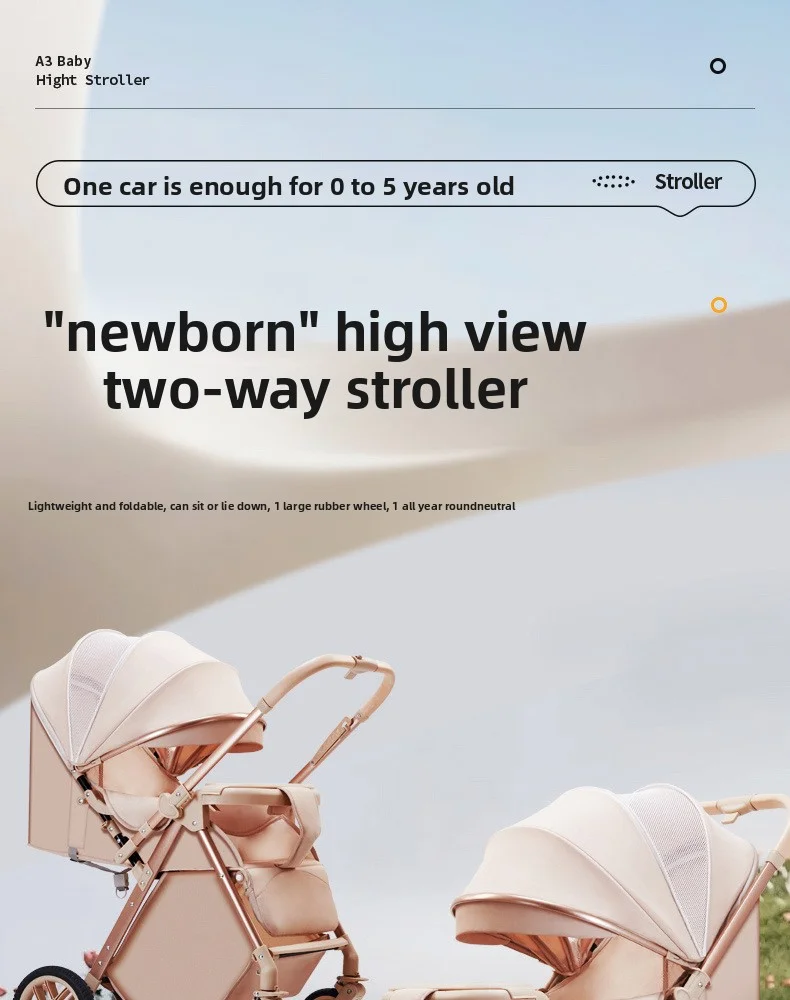 Lightweight Foldable Stroller with Reversible Seat Parent-World Facing Reclining Baby Carriage Big Wheels for Easy Maneuvering