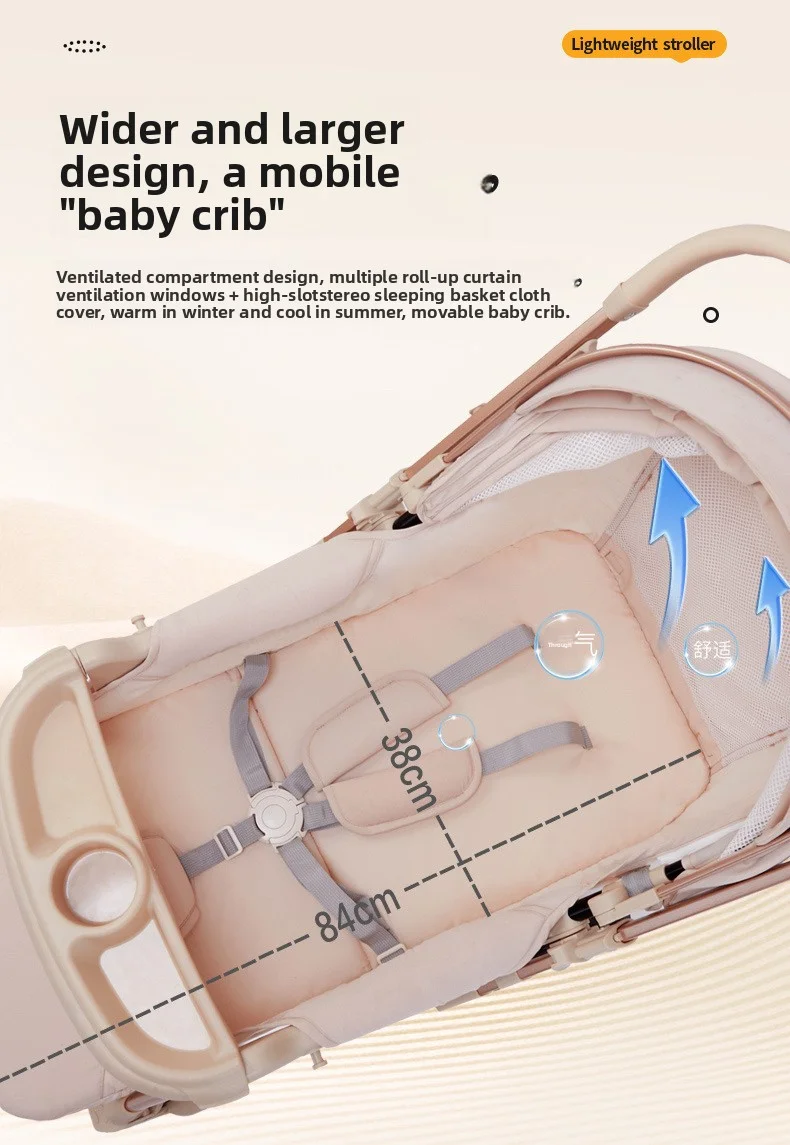 Lightweight Foldable Stroller with Reversible Seat Parent-World Facing Reclining Baby Carriage Big Wheels for Easy Maneuvering