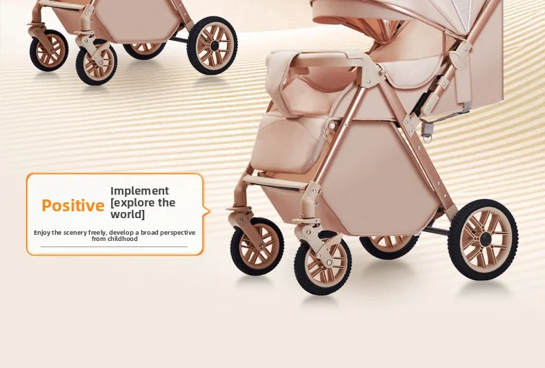 Lightweight Foldable Stroller with Reversible Seat Parent-World Facing Reclining Baby Carriage Big Wheels for Easy Maneuvering