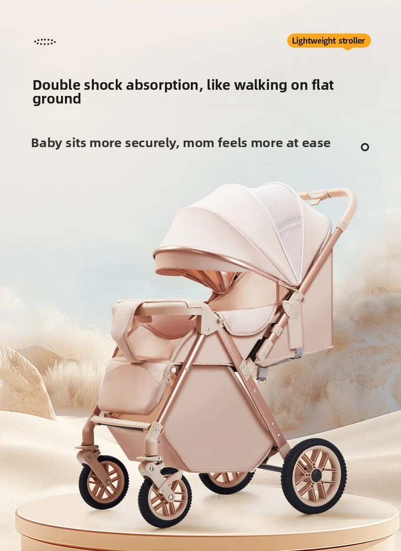 Lightweight Foldable Stroller with Reversible Seat Parent-World Facing Reclining Baby Carriage Big Wheels for Easy Maneuvering