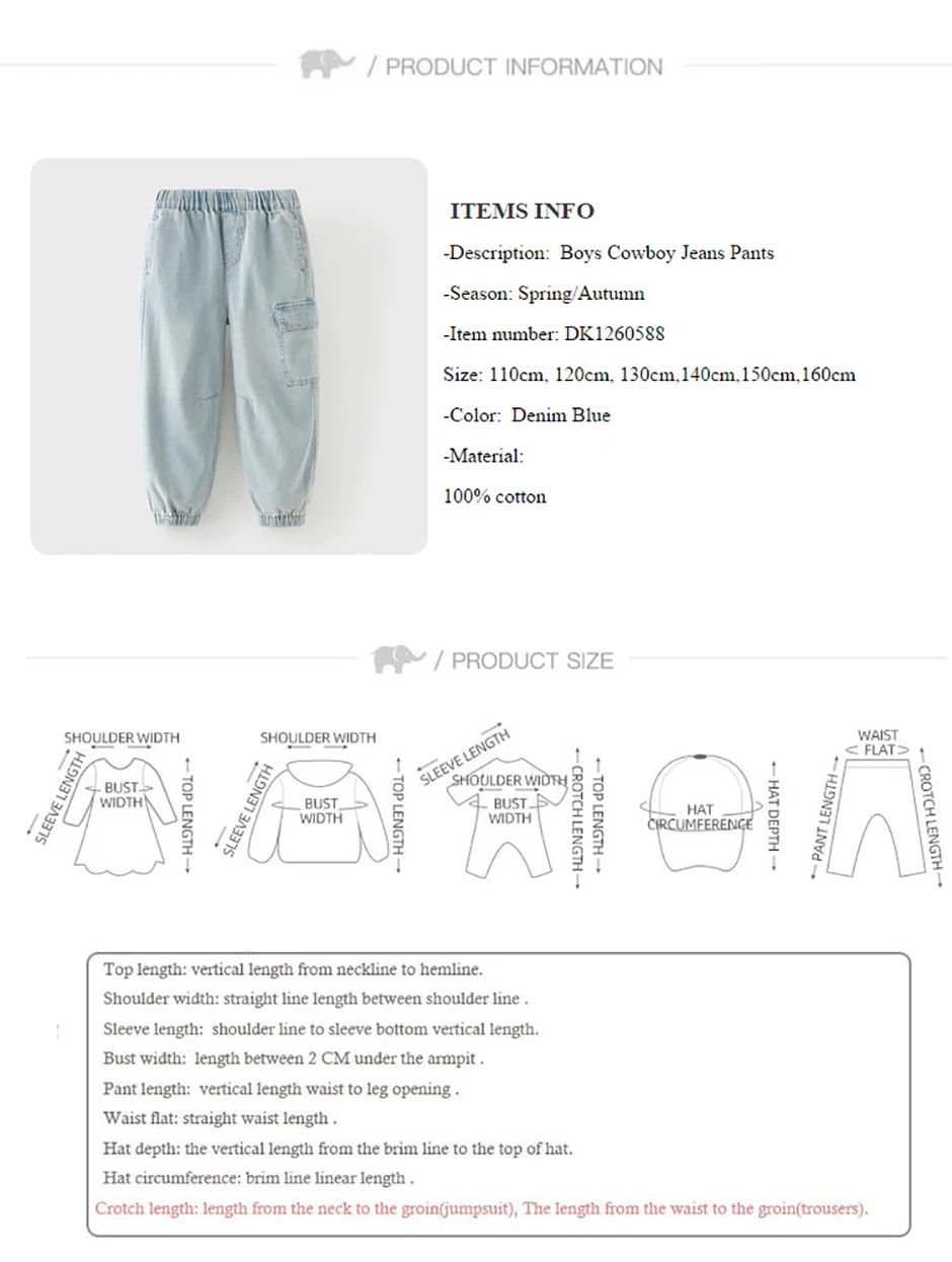Dave Bella Children's Cargo Jean 5-13 Years Spring Autumn Boys Cowboy Cotton Pants Casual Loose Outdoor Trousers DK1260588