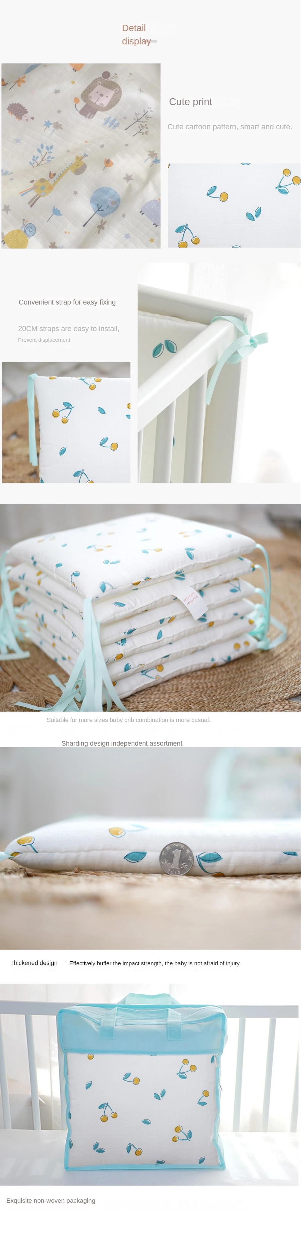 6pcs Baby Bumpers for Crib 30x30cm Cartoon Bedding Set Protector for Infant Boys Girls Nursery Furniture Kids Cot Bed