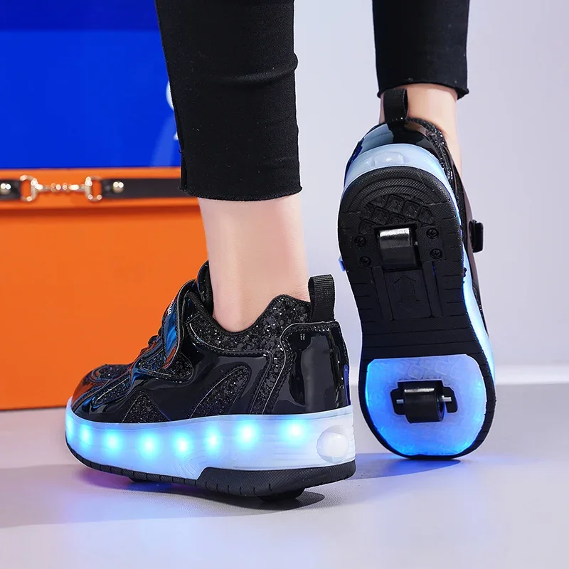 Children's Sneakers Men's Girls Roller Skates Ice Skates Wheeled Pink Led Light Kids Led Shoes Boys USB Charging Casual Footwear