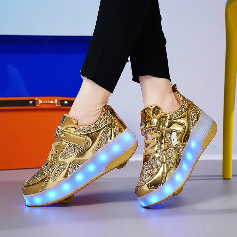 Children's Sneakers Men's Girls Roller Skates Ice Skates Wheeled Pink Led Light Kids Led Shoes Boys USB Charging Casual Footwear