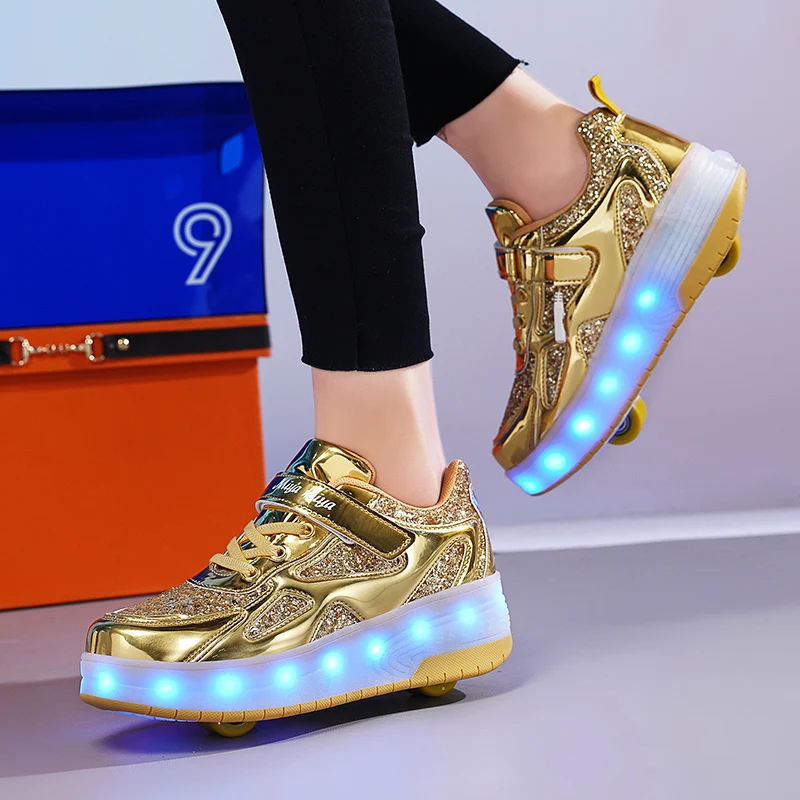 Children's Sneakers Men's Girls Roller Skates Ice Skates Wheeled Pink Led Light Kids Led Shoes Boys USB Charging Casual Footwear