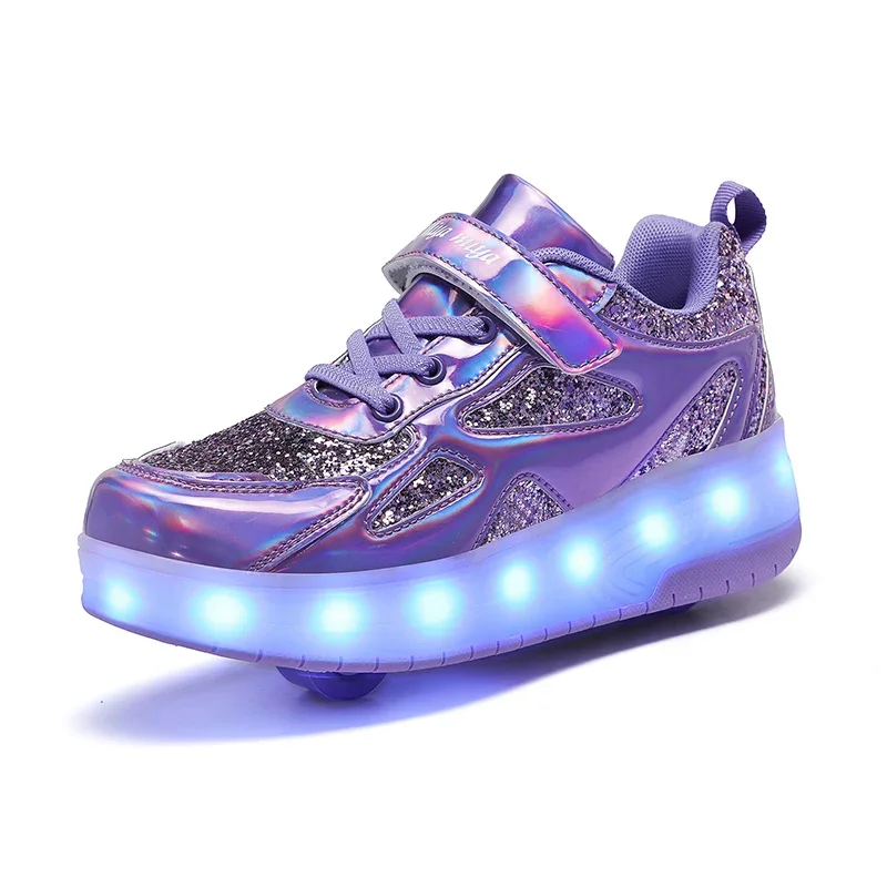 Children's Sneakers Men's Girls Roller Skates Ice Skates Wheeled Pink Led Light Kids Led Shoes Boys USB Charging Casual Footwear