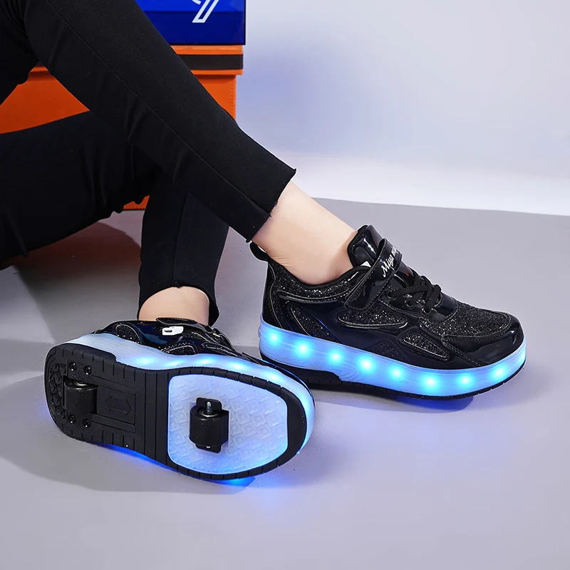 Children's Sneakers Men's Girls Roller Skates Ice Skates Wheeled Pink Led Light Kids Led Shoes Boys USB Charging Casual Footwear