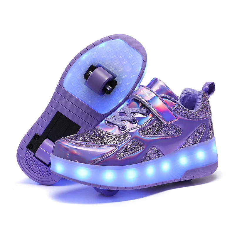 Children's Sneakers Men's Girls Roller Skates Ice Skates Wheeled Pink Led Light Kids Led Shoes Boys USB Charging Casual Footwear