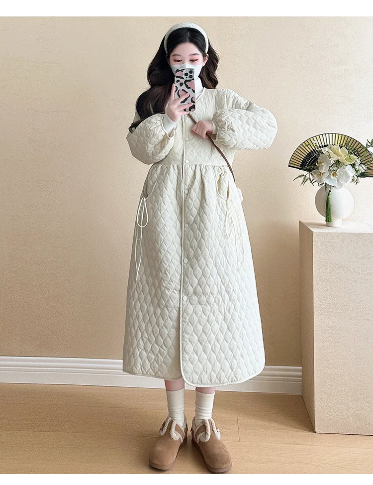 2025 Trendy Premium Pregnancy Coat Winter Cotton Blend Dress With Jacket Warm Elegant Comfortable Stylish Maternity Outfit
