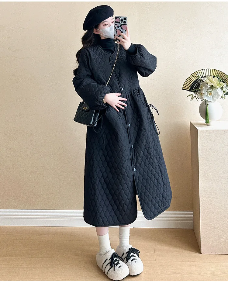 2025 Trendy Premium Pregnancy Coat Winter Cotton Blend Dress With Jacket Warm Elegant Comfortable Stylish Maternity Outfit