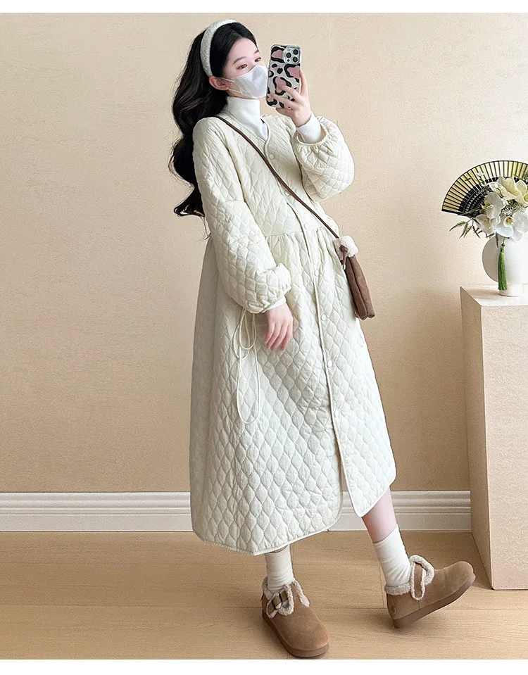 2025 Trendy Premium Pregnancy Coat Winter Cotton Blend Dress With Jacket Warm Elegant Comfortable Stylish Maternity Outfit
