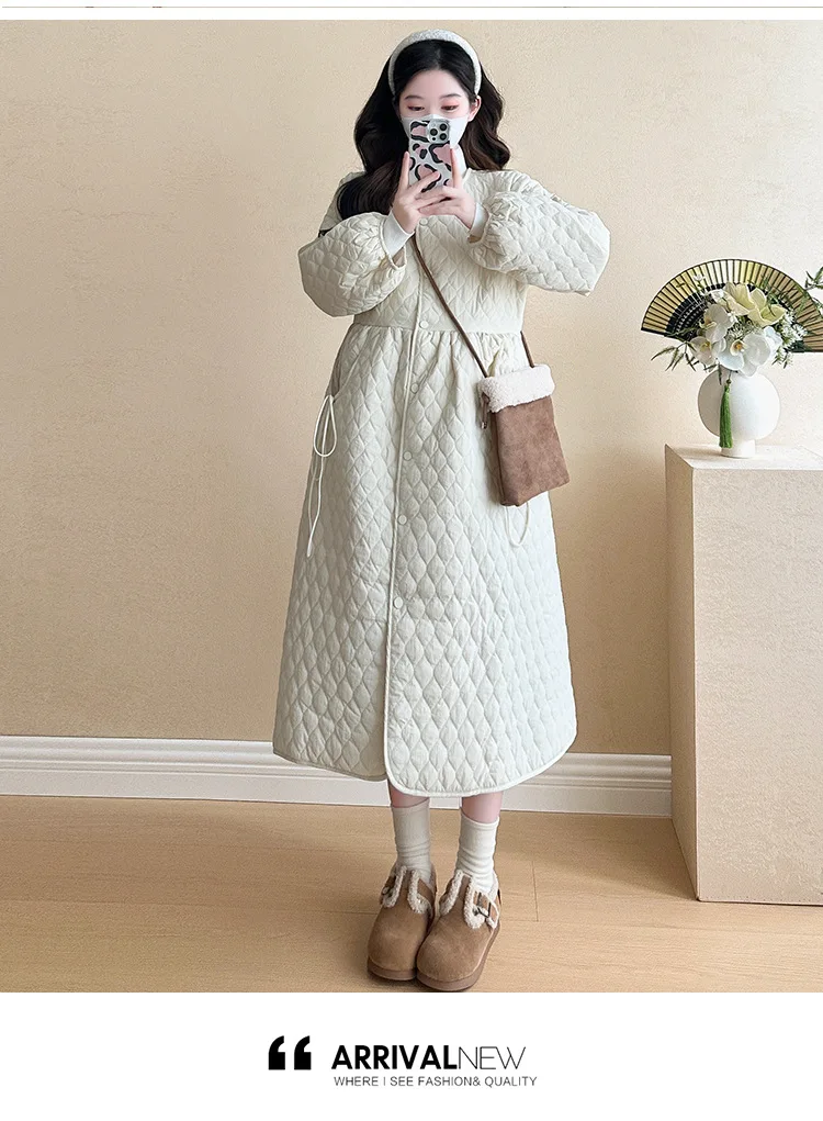 2025 Trendy Premium Pregnancy Coat Winter Cotton Blend Dress With Jacket Warm Elegant Comfortable Stylish Maternity Outfit
