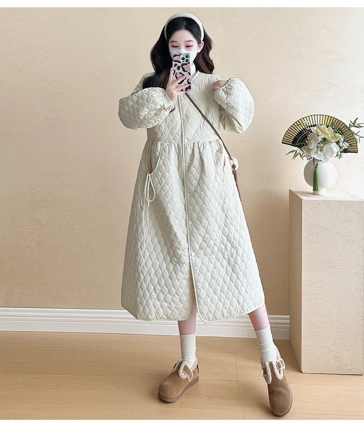 2025 Trendy Premium Pregnancy Coat Winter Cotton Blend Dress With Jacket Warm Elegant Comfortable Stylish Maternity Outfit