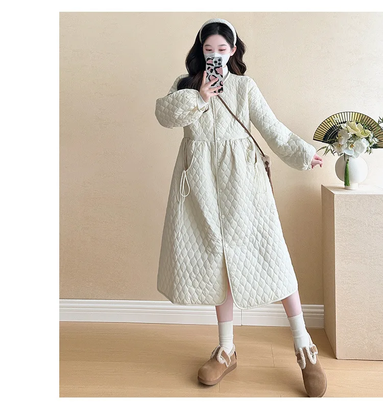 2025 Trendy Premium Pregnancy Coat Winter Cotton Blend Dress With Jacket Warm Elegant Comfortable Stylish Maternity Outfit