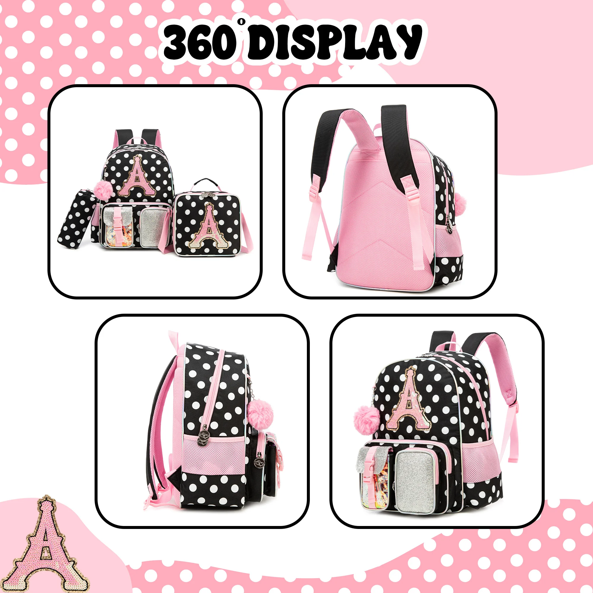 Backpack for Girls Letter Backpacks for Elementary Student Teen Girls Cute School Bag Kids Bookbag for Kids 8-10