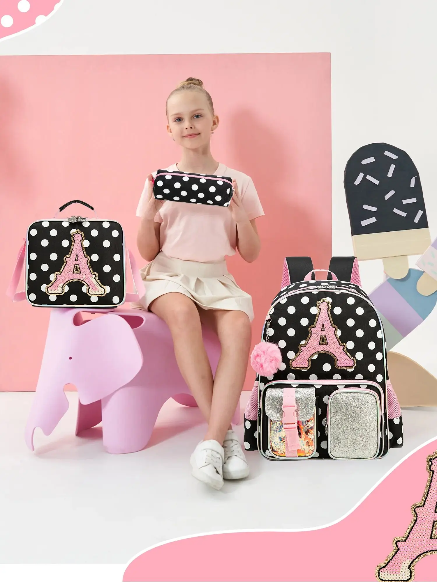 Backpack for Girls Letter Backpacks for Elementary Student Teen Girls Cute School Bag Kids Bookbag for Kids 8-10