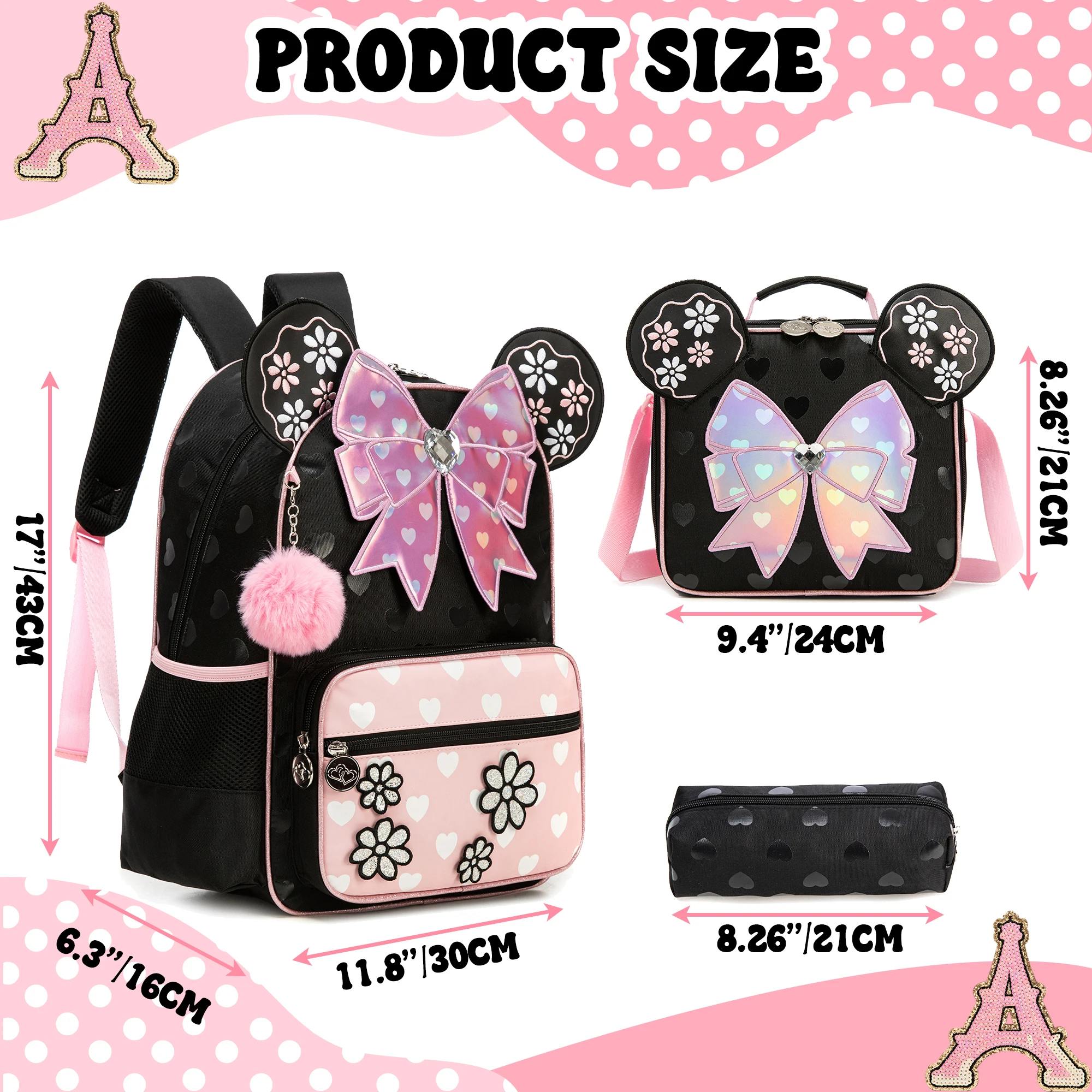 Backpack for Girls Letter Backpacks for Elementary Student Teen Girls Cute School Bag Kids Bookbag for Kids 8-10
