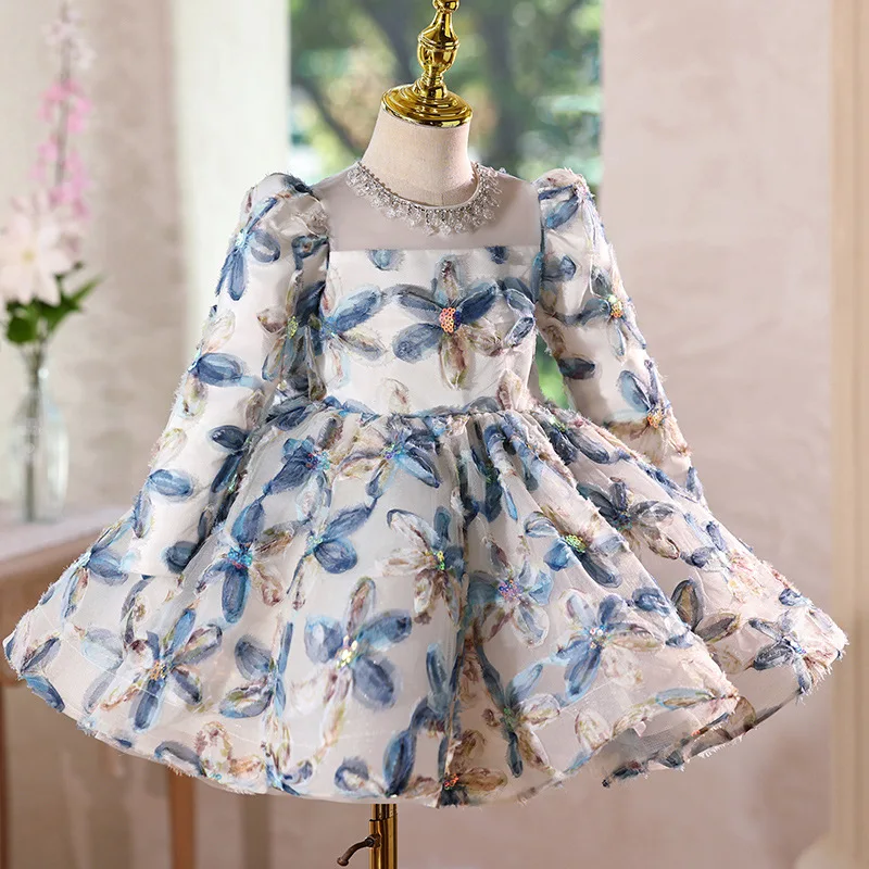 Girls Light Luxury Host Piano Performance Princess Ball Gown Chidren Fashion Birthday Party Dress y1717