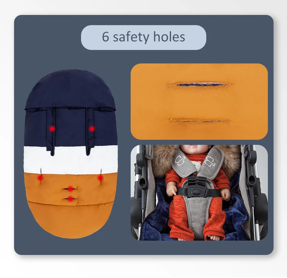 0-24 Months Baby Stroller Footmuff Winter Envelope Navy Blue White Brown Patchwork Fluffy Windproof Warm Removable Fur Collar