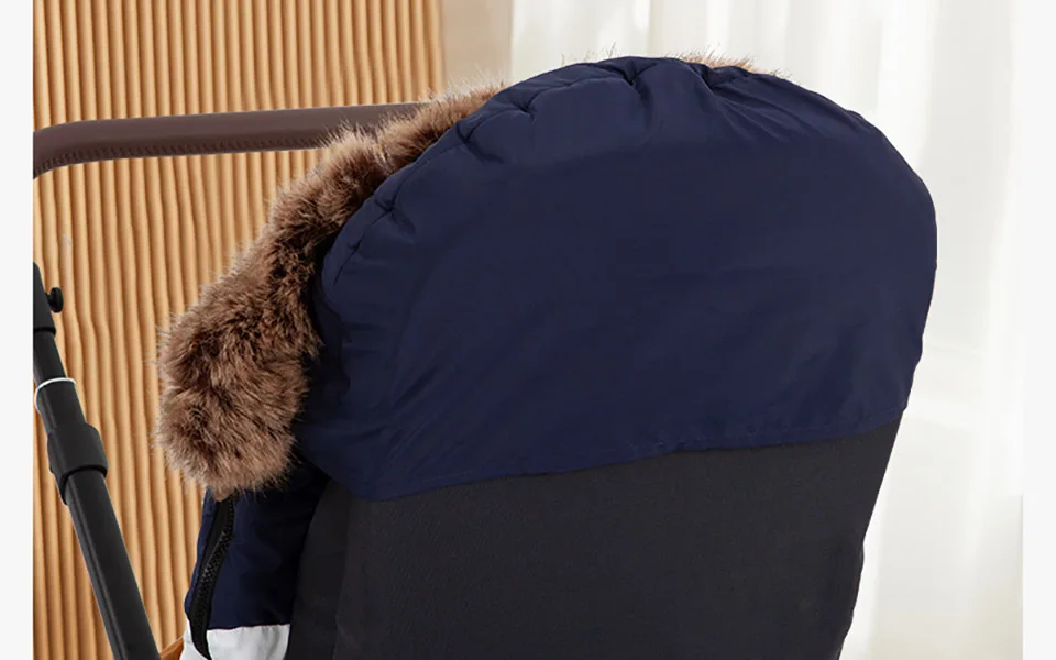 0-24 Months Baby Stroller Footmuff Winter Envelope Navy Blue White Brown Patchwork Fluffy Windproof Warm Removable Fur Collar