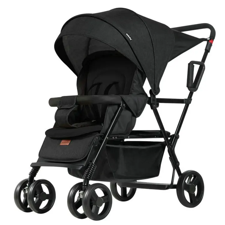 Lightweight Tandem Stroller, Back Seat Can Load 2-5 Ages Kids, Foldable Twins Stroller Can Sit Can Lie Twins Stroller