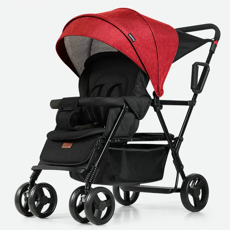 Lightweight Tandem Stroller, Back Seat Can Load 2-5 Ages Kids, Foldable Twins Stroller Can Sit Can Lie Twins Stroller